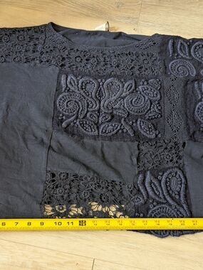 Navy Crochet Patchwork Top